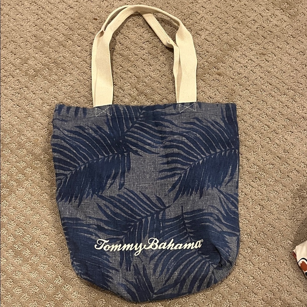 Tommy Bahama Blue Leaf Print Tote Bag canvas